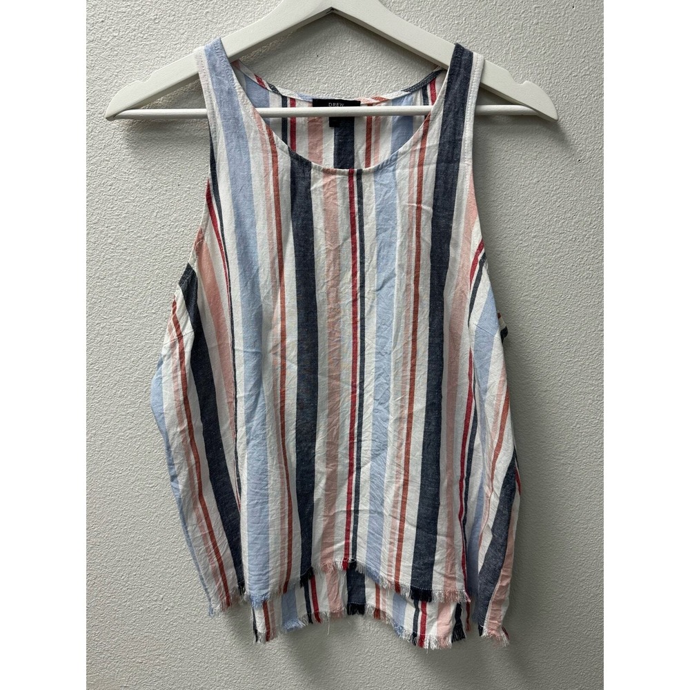 DREW Striped Tank Top Sleeveless‎ Casual Blouse Blue Pink Red Summer Boho